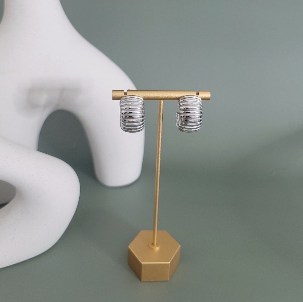 Stainless steel silver tone chunky earrings